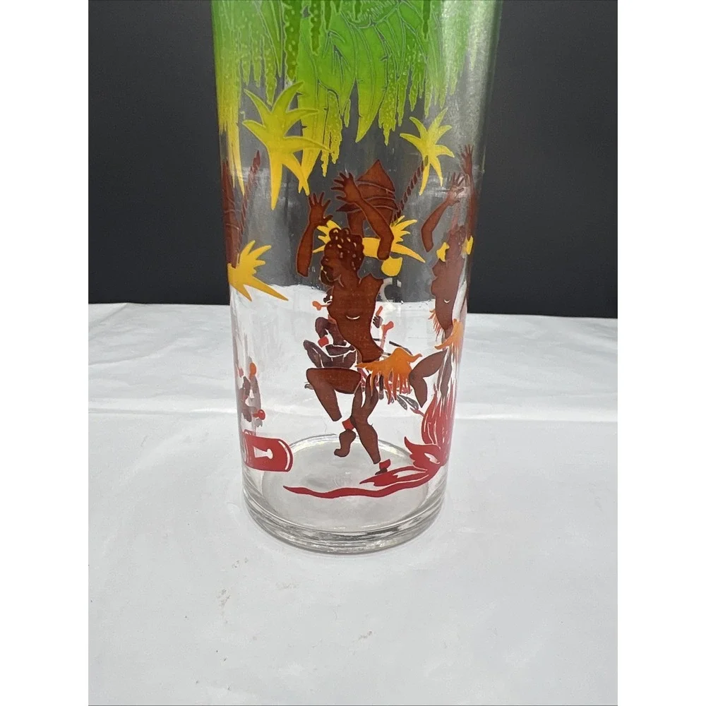 Set of 3 Vintage Federal Glass MCM Dancing Natives Tiki Tom Collins Glasses 6.75